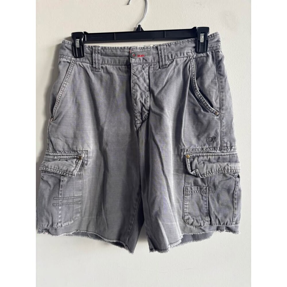 Vintage Ocean Pacific OP Gray Cargo Shorts Frayed Hem Skater Grunge Men's 34